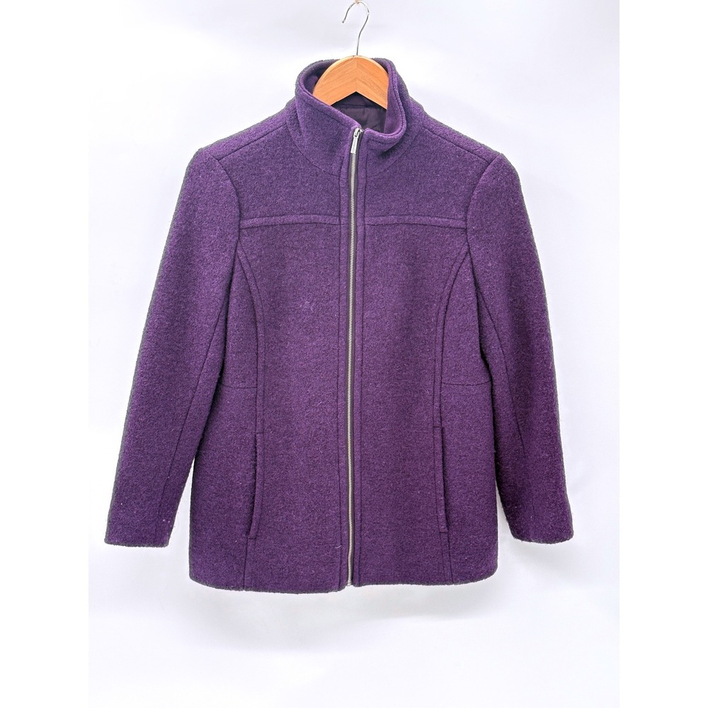Lands End Jacket Boiled Wool Purple Women Size 4 Petite Full Zip